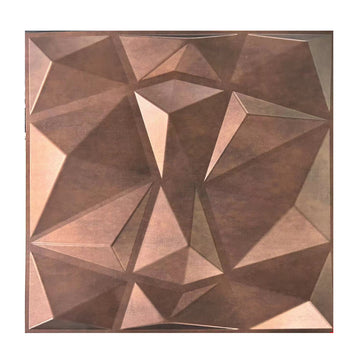 3D PVC Wall Panel, Faceted Diamond Design, Red Copper Rust, Size: 500x500x1mm (Pack of 4)