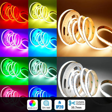 ENER-J 24V RGB+CCT COB LED Strip Lights – 5 Meter Roll (With Power Supply and Remote Controller)