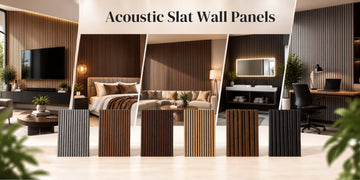 Acoustic slat wall panels with wood-effect feature walls in living rooms and bedrooms