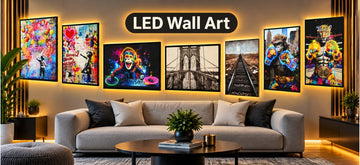 LED wall art ideas featuring illuminated wall art in a modern living room