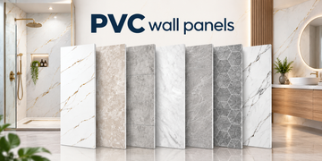 PVC wall panels in marble, concrete and hexagon designs for modern bathrooms