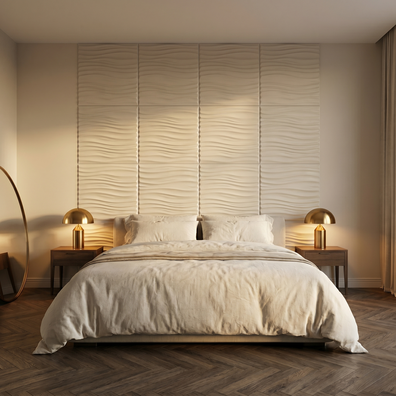 Luxury 3D PU leather Nile Wave headboard wall in bedroom