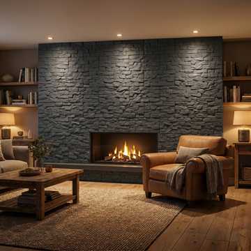 Stone Effect Accent Wall — Living Room