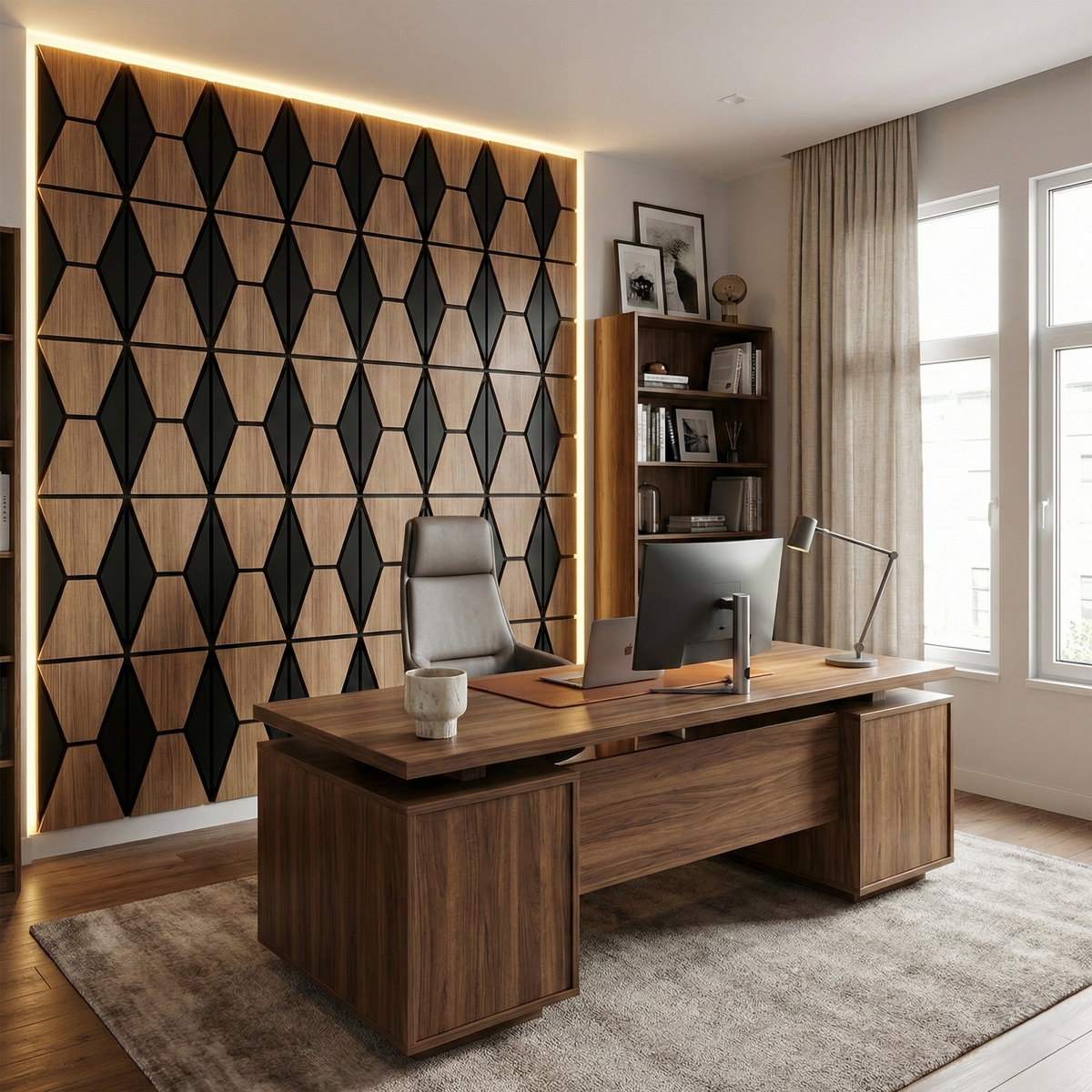 Geometric Harmony Acoustic Panel - PET + MDF | 610 x 610 x 17 mm | Stylish Soundproofing Solution Pack of 4