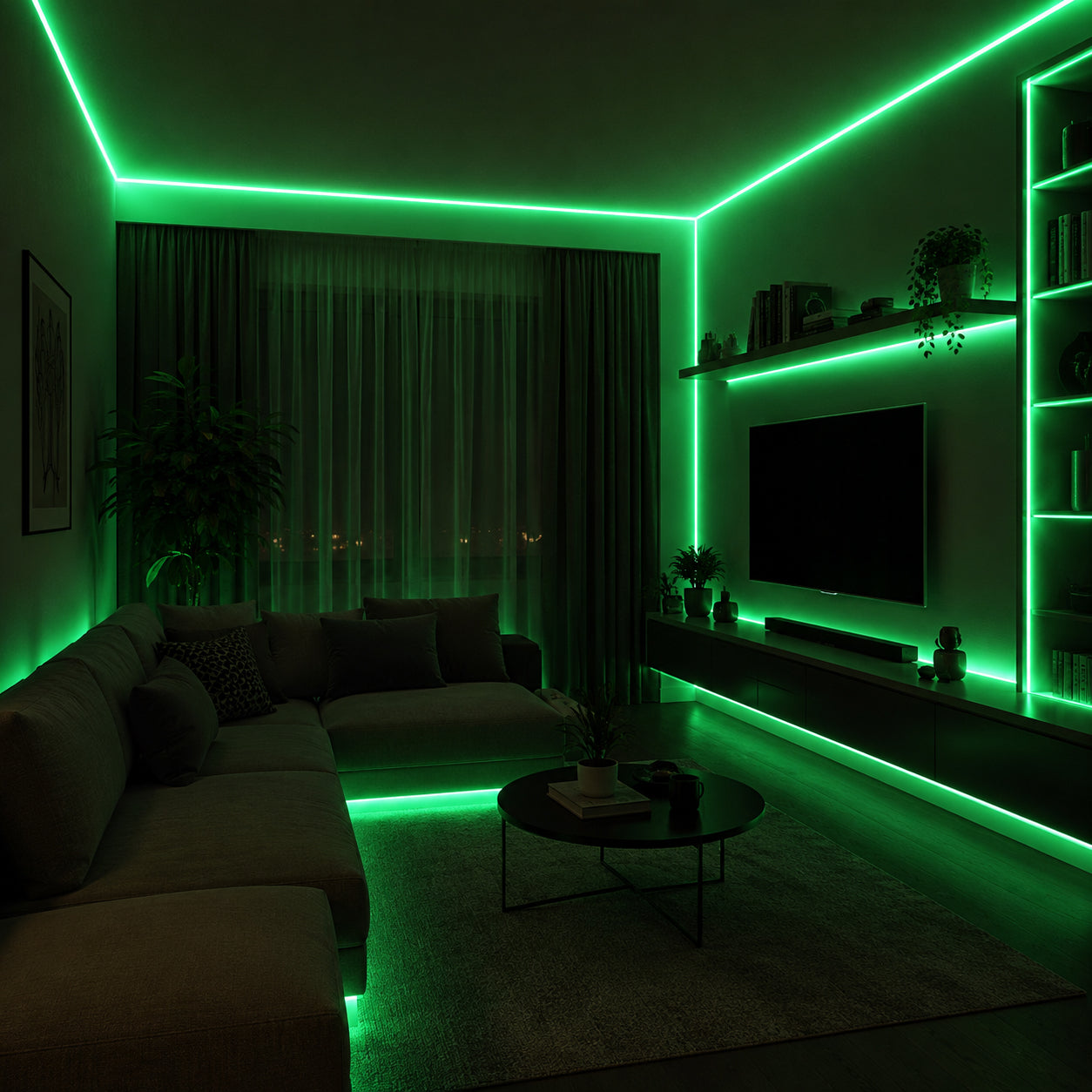 50M FCOB Neon Rope Light Kit, 10W/M, 800Lm/M, Green with 1 power cord, 25 Holders and 10 end caps