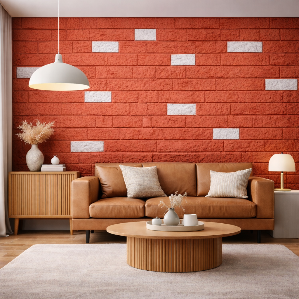 Mixed Red & White Brick style pattern Hard PU Wall Panel.  Size: 1160 x 300 x 25 mm Pack of 2