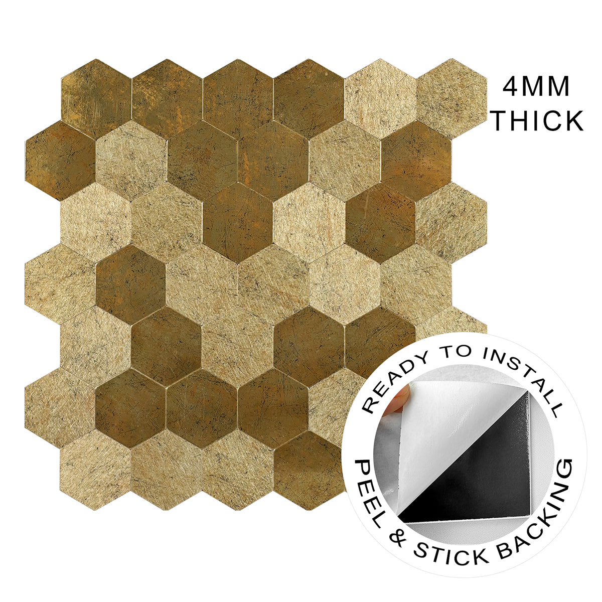 Pack of 4, Large Luxe Gold HexaStyle Aluminum Peel & Stick Tile Size: 290 x 288 x 4 mm