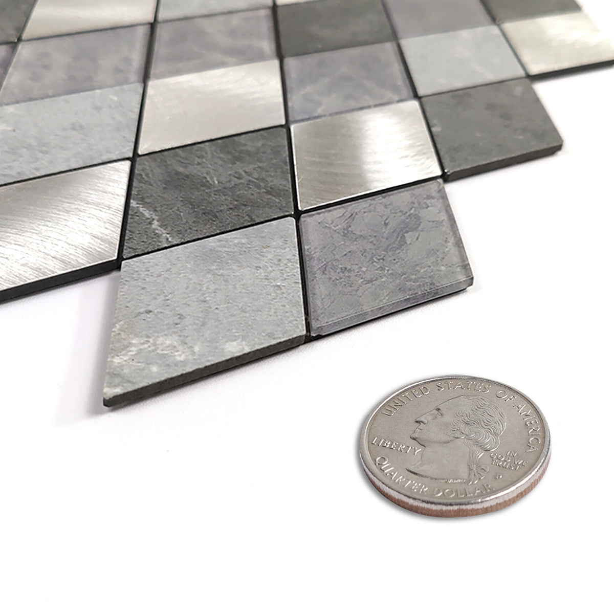 Pack of 4 Silver Slate Diamond Pattern Peel & Stick Aluminum Tile Size:295 x 295 x 4.5 mm
