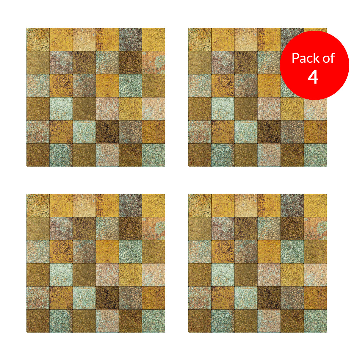 Pack of 4 Square Multi-Shade Bronze Peel & Stick Aluminum Mosaic Tile Size: 305 × 305 × 3.5 mm
