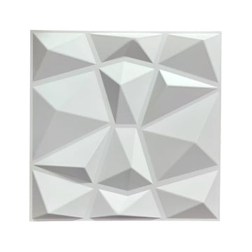 Pack of 4, 3D PVC Wall Panel – Faceted Diamond Design | White | 500 x 500 mm | Waterproof & Lightweight