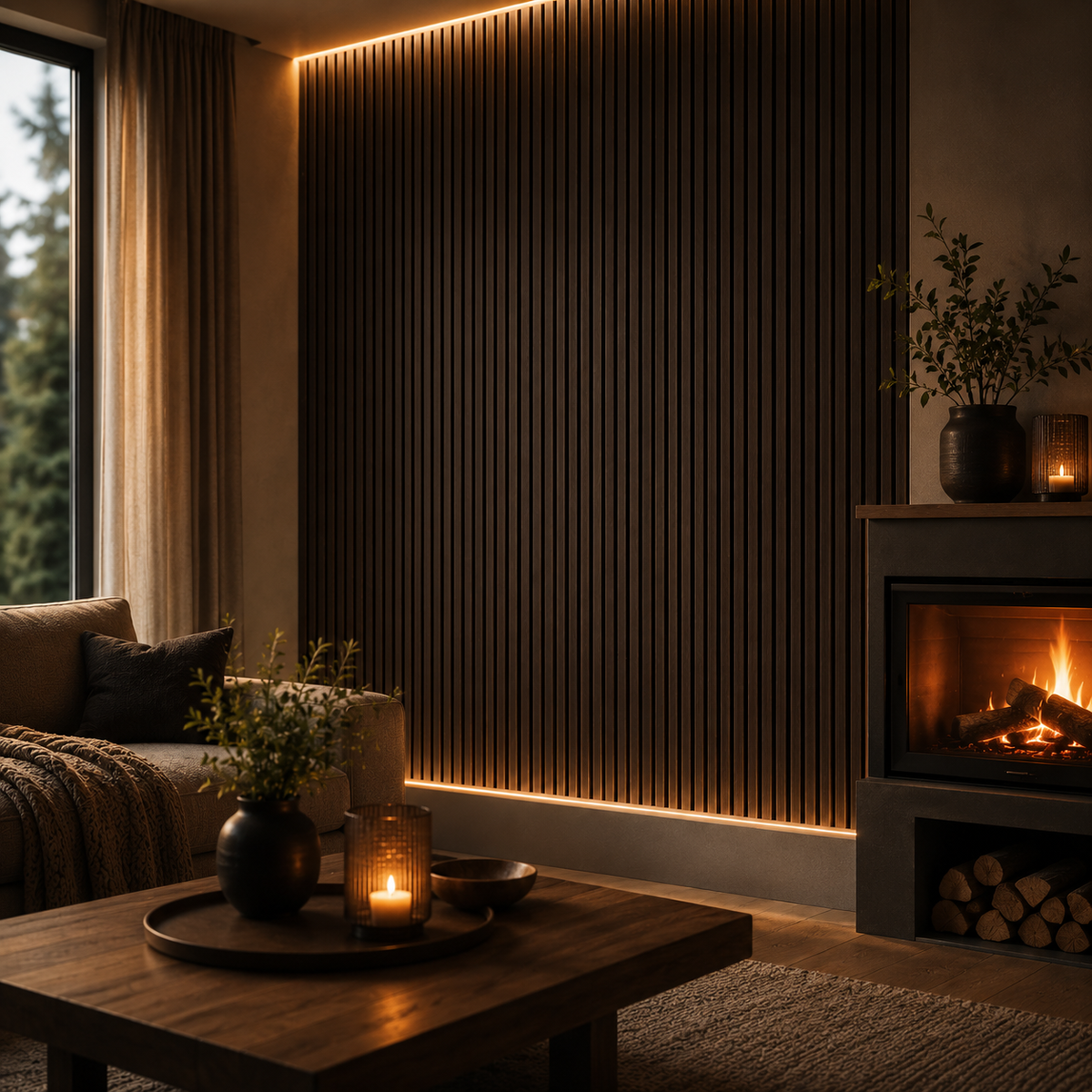 Linear Acoustic Wall Panel -  PET + MDF, Dark Brown Wood Grain Size: 2400*600*21mm Pack of 2