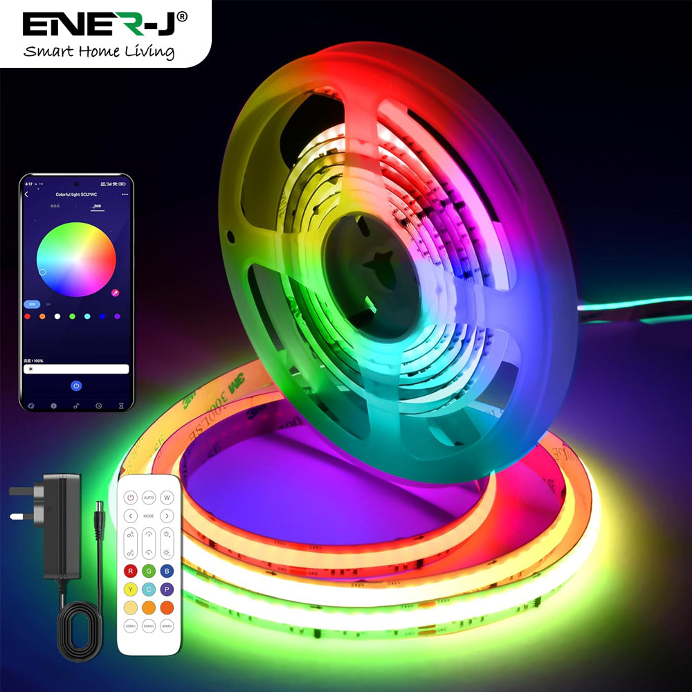 Ener-J Smart RGB COB LED Strip Light Kit 5m 24V 576 LEDs WiFi Dimmable UK Plug