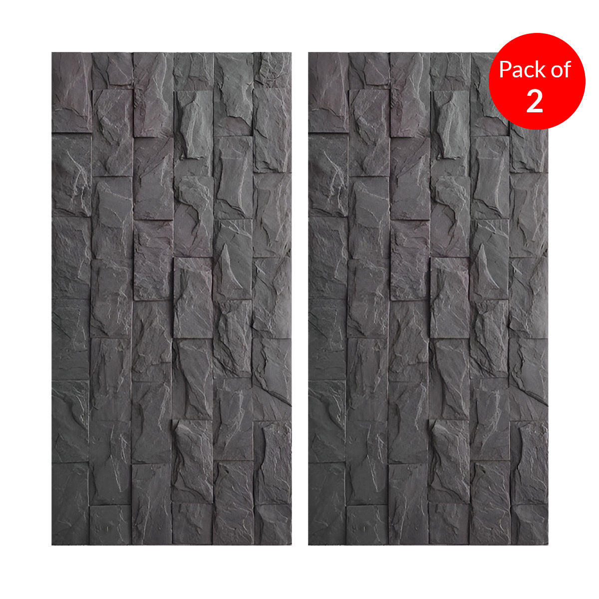 Charcoal Stacked Stone PU Wall Panel – 1200 x 600 mm | 3D Textured Stone Effect | Lightweight Decorative Wall Panel | Easy Installation - Pack of 2