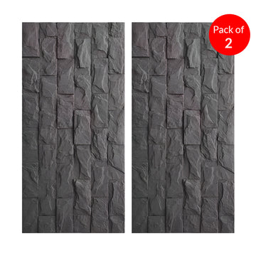 Charcoal Stacked Stone PU Wall Panel – 1200 x 600 mm | 3D Textured Stone Effect | Lightweight Decorative Wall Panel | Easy Installation - Pack of 2
