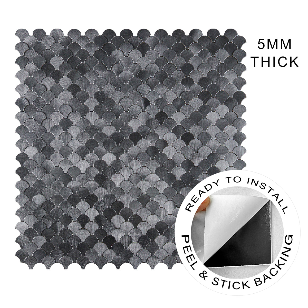 Pack of 4, Reflective Scallop-Pattern Peel & Stick Aluminum Tile Size:295 x 300 x 4 mm