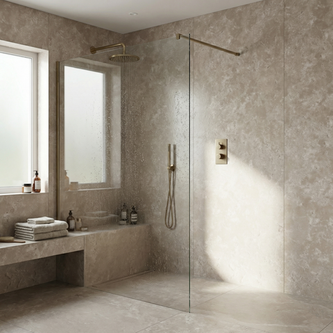 BRITWALL PVC Shower Panel Pack of 3 Concrete Beige Effect Matt Waterproof Bathroom Wall Cladding 2400x1000x10mm