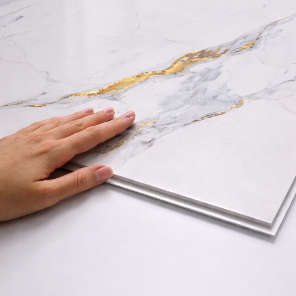 BRITWALL PVC Shower Panels Pack of 3 Carrara Marble Gold Vein Waterproof Bathroom Wall Cladding 2400x1000mm Matt Finish