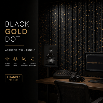 BRITWALL Linear Acoustic Wall Panel – Black Gold Dot Design – 2400 × 600 × 21mm Pack of 2