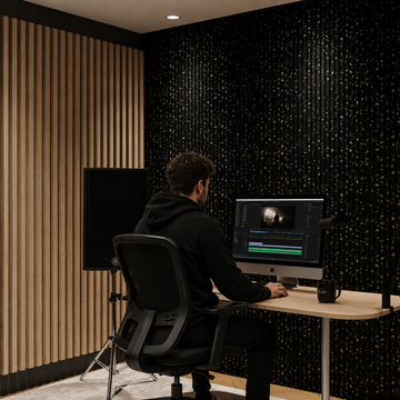 BRITWALL Linear Acoustic Wall Panel – Black Gold Dot Design – 2400 × 600 × 21mm Pack of 2
