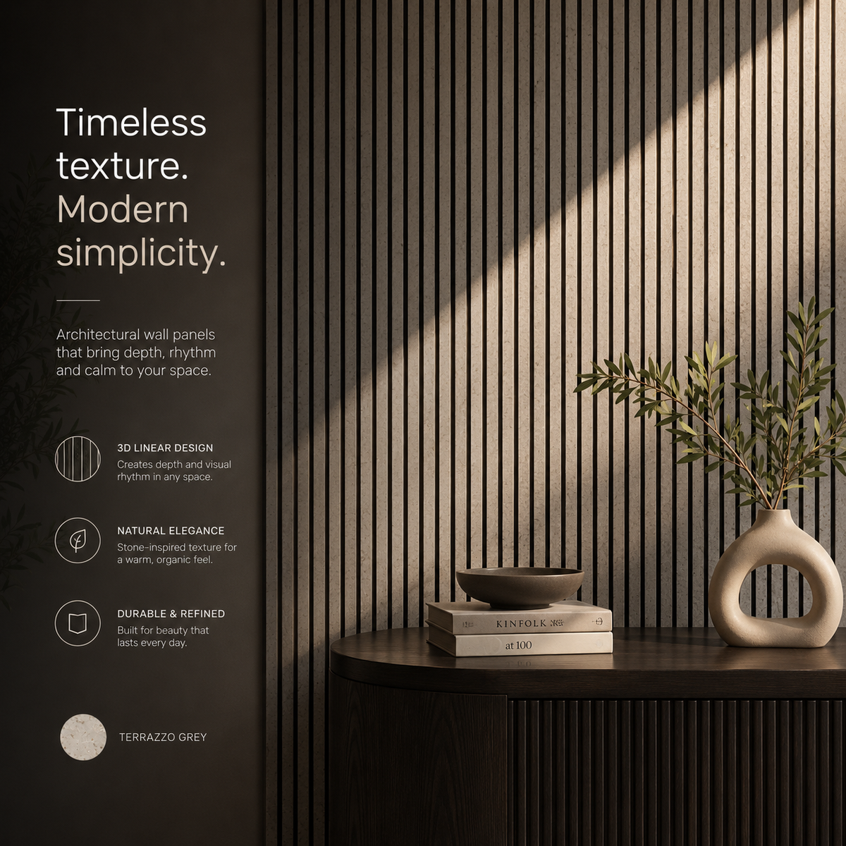 BRITWALL Linear Acoustic Wall Panel – Beige Gold Dot Design – 2400 × 600 × 21mm Pack of 2
