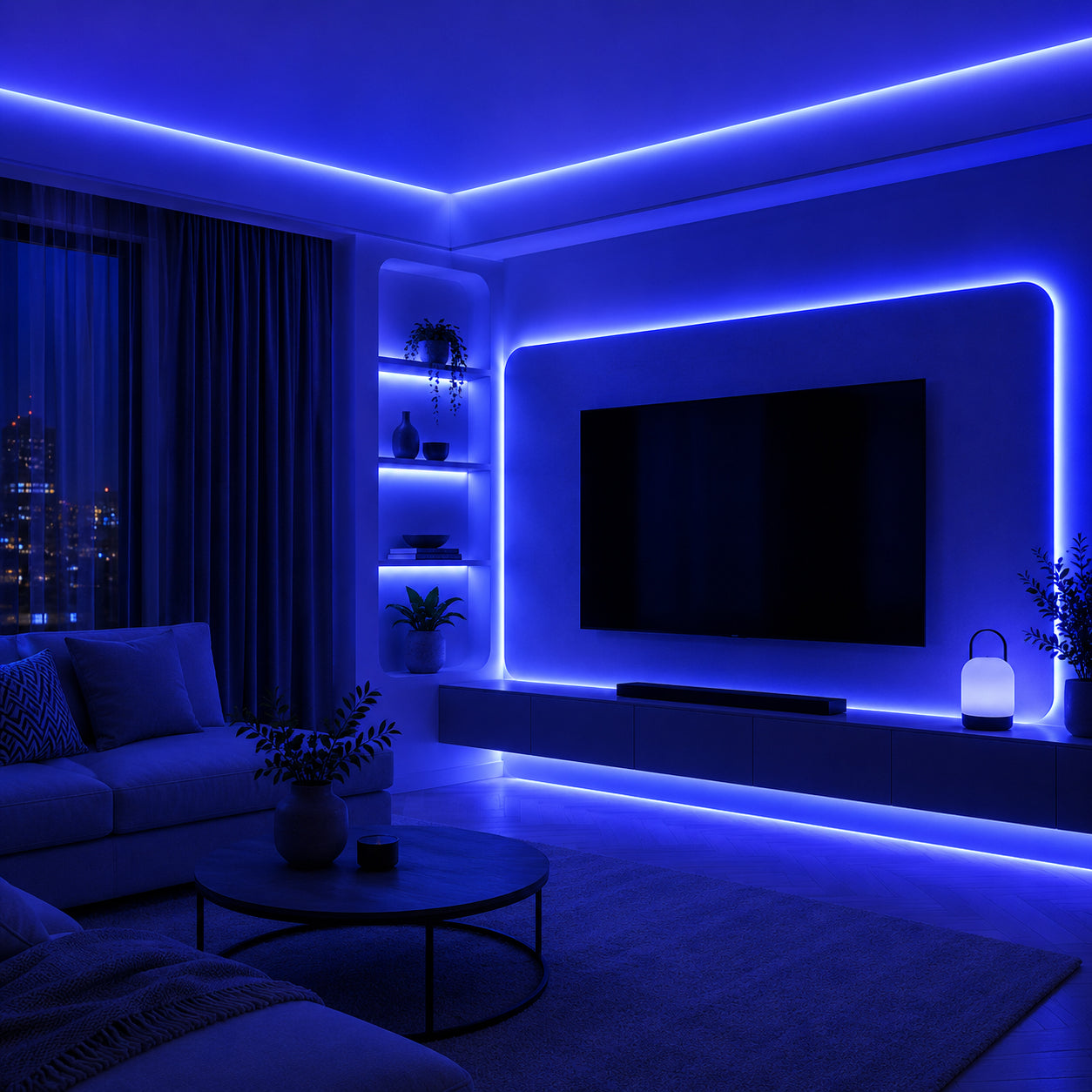 50M FCOB Neon Rope Light Kit, 10W/M, 800Lm/M, Blue with 1 power cord, 25 Holders and 10 end caps