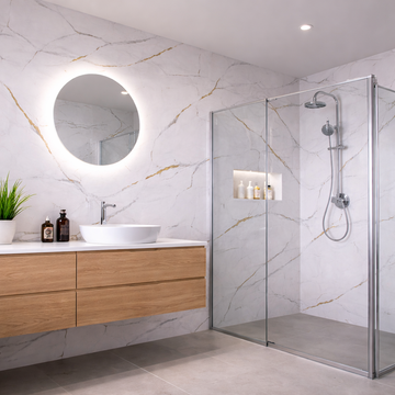 BRITWALL PVC Shower Panels Pack of 3 Carrara Marble Gold Vein Waterproof Bathroom Wall Cladding 2400x1000mm Matt Finish