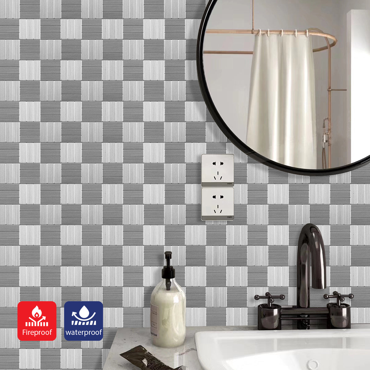 Pack of 4 Linear Glow Peel & Stick Aluminum Tile Size:300 x 300 x 4 mm