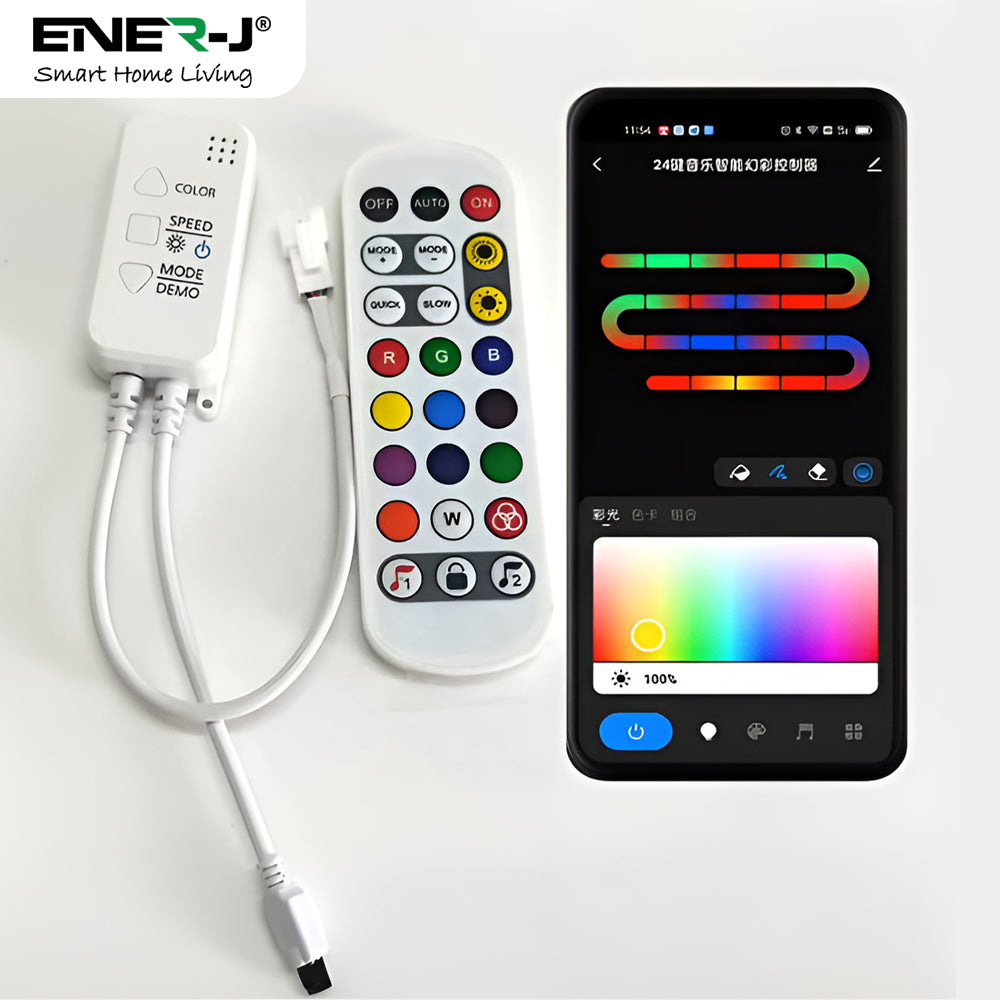 Ener-J Smart RGB COB LED Strip Light Kit 5m 24V 576 LEDs WiFi Dimmable UK Plug