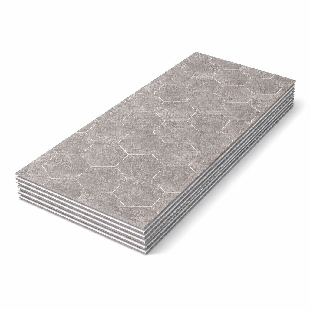 BRITWALL PVC Shower Panels Pack of 3 Dark Grey Hexagon Waterproof Bathroom Wall Cladding 2400x1000x10mm