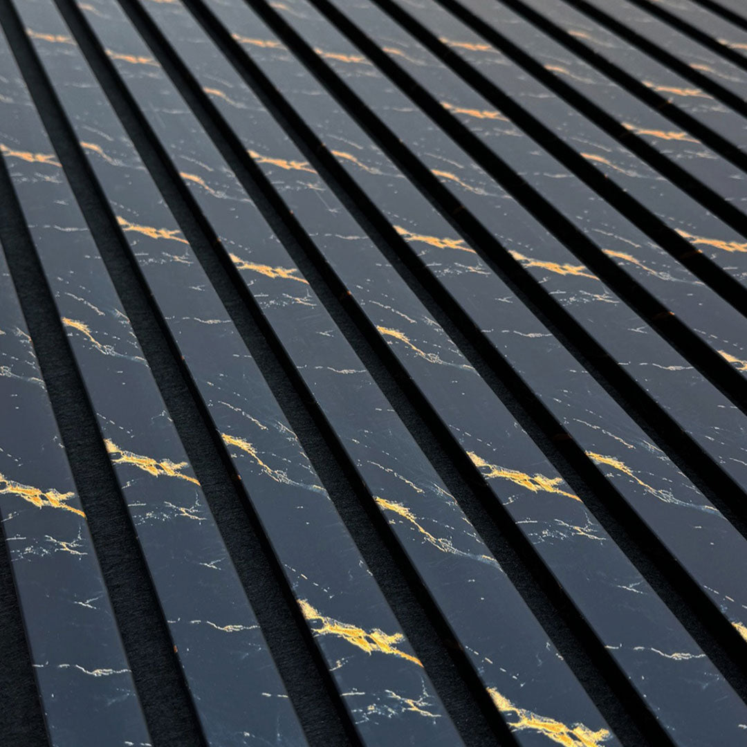 BRITWALL Linear Acoustic Wall Panel – Black Gold Marble Design – 2400 × 600 × 21mm Pack of 2