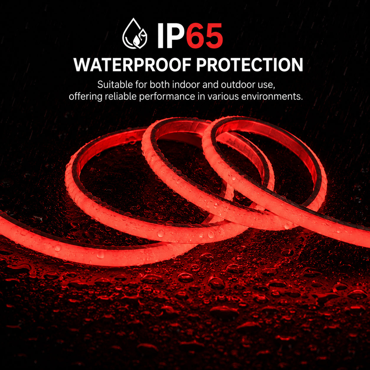 10M FCOB Neon Rope Light Kit, 10W/M, 800Lm/M, Red with 1 power cord, 5 Holders and 2 end caps