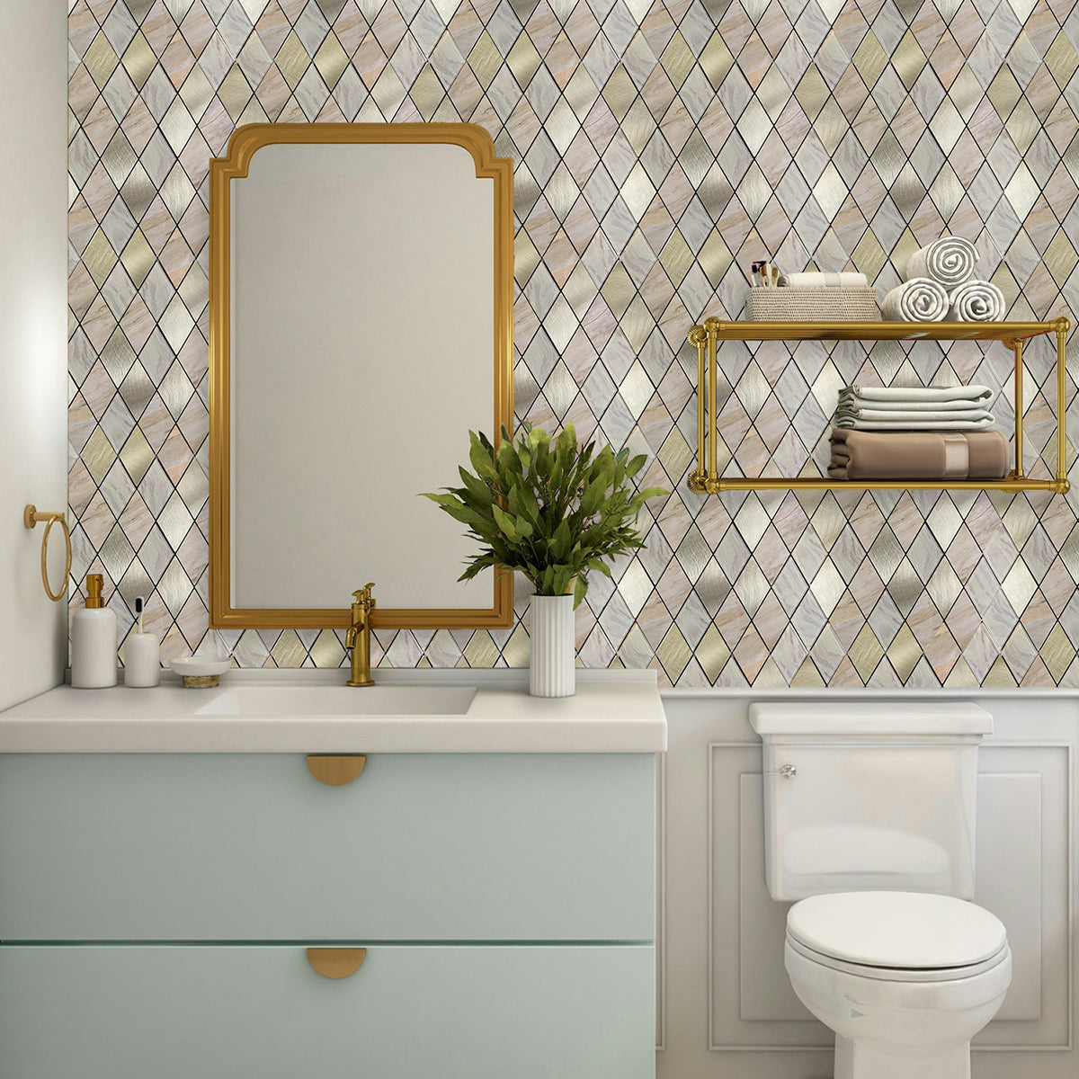Pack of 4 Rose Gold Slate Diamond Pattern Peel & Stick Aluminum Tile Size:295 x 295 x 4.5 mm
