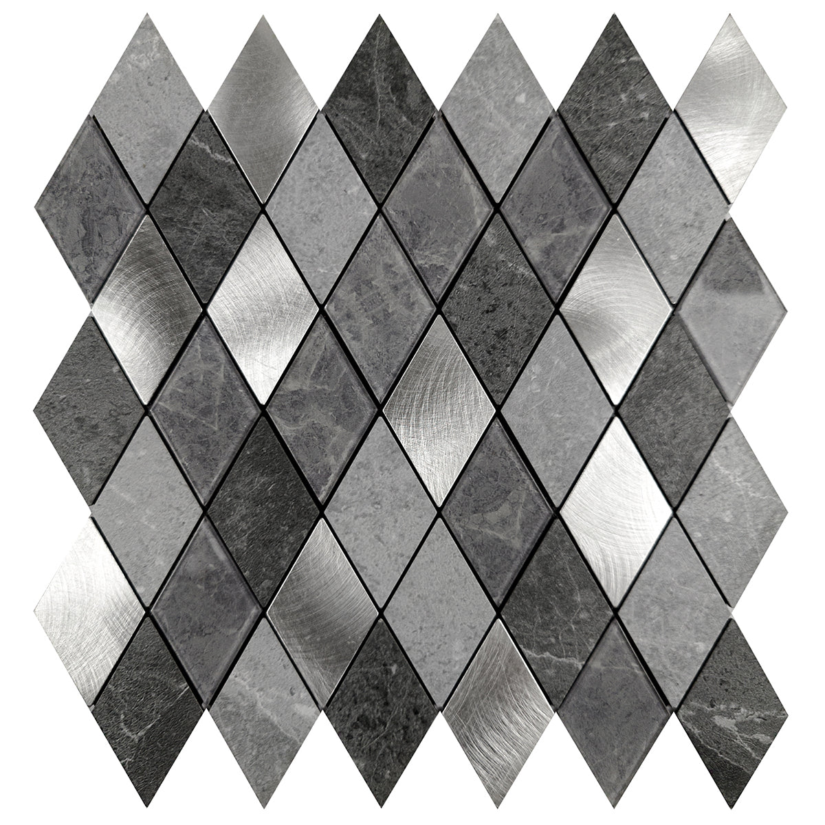 Pack of 4 Silver Slate Diamond Pattern Peel & Stick Aluminum Tile Size:295 x 295 x 4.5 mm