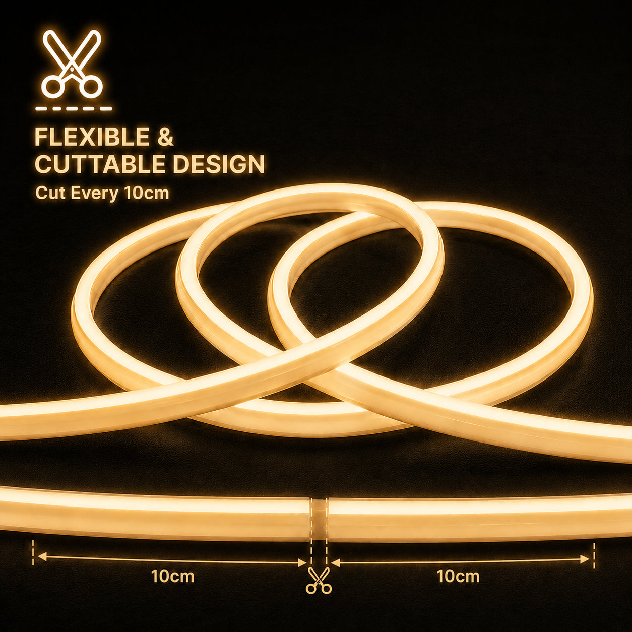 50M FCOB Neon Rope Light Kit, 10W/M, 800Lm/M, 3000K with 1 power cord, 25 Holders and 10 end caps