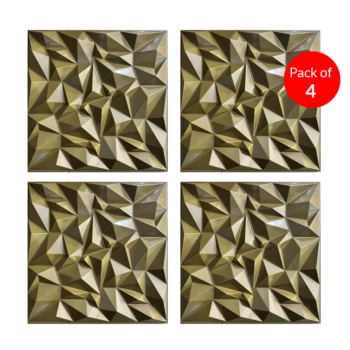 Pack of 4, 3D PVC Wall Panel – Faceted Diamond Design | Gold | 500 x 500 mm | Waterproof & Lightweight
