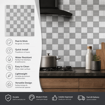 Pack of 4 Linear Glow Peel & Stick Aluminum Tile Size:300 x 300 x 4 mm