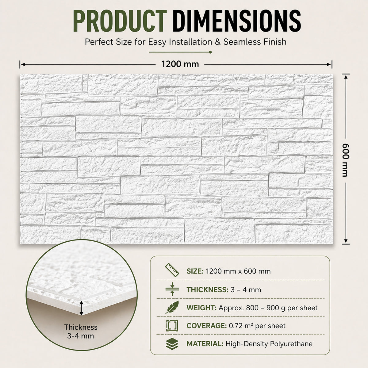 Pack of 2, BRITWALL Soft & Flexible White PU Brick Wall Panel | 3D Faux Brick Texture | 1200 x 600 mm | Lightweight, Waterproof, Easy Adhesive Installation | Modern Interior Décor