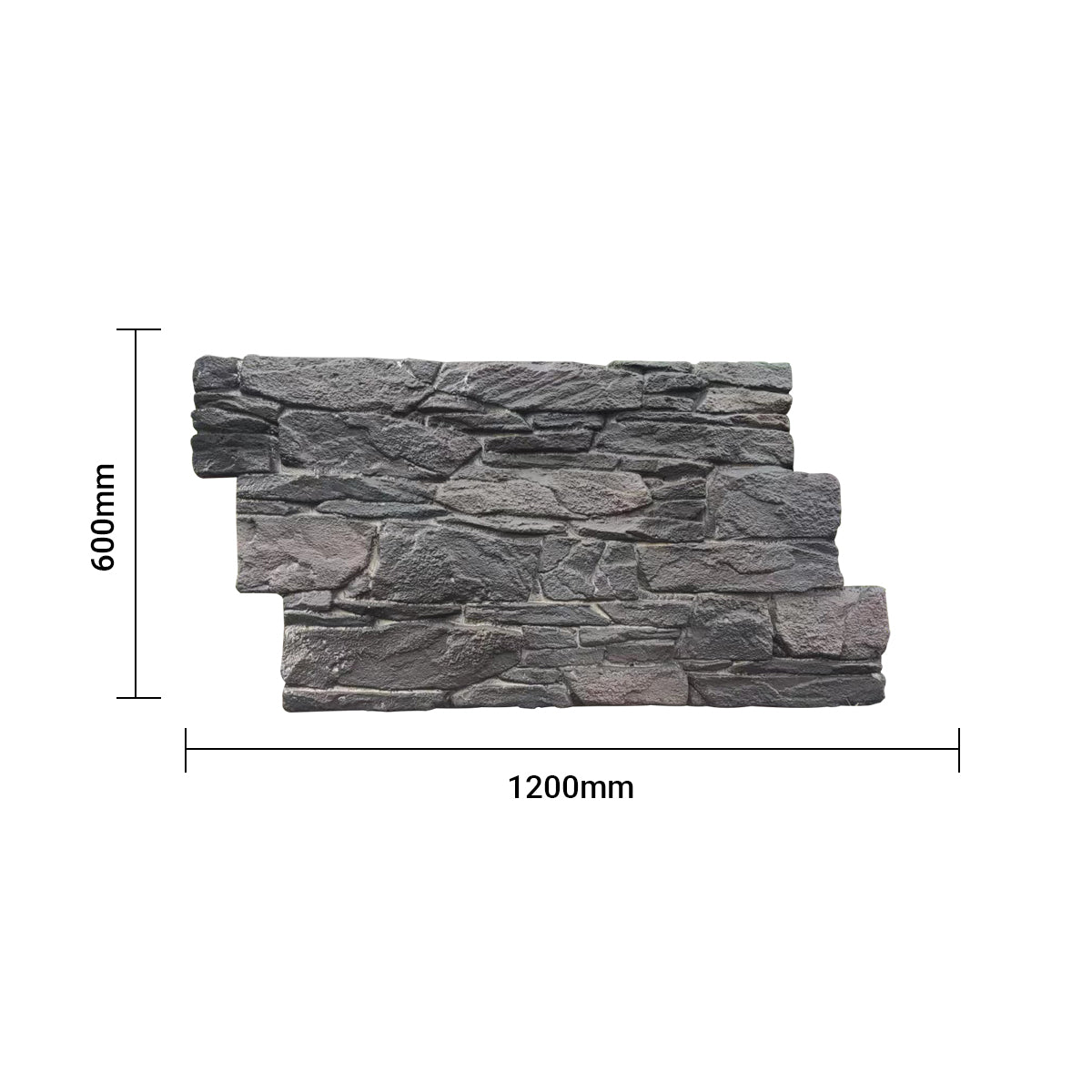 Rustic Stacked Slate PU Wall Panel – Charcoal Finish Size:1200 x 600 x 60 mm Pack of 2