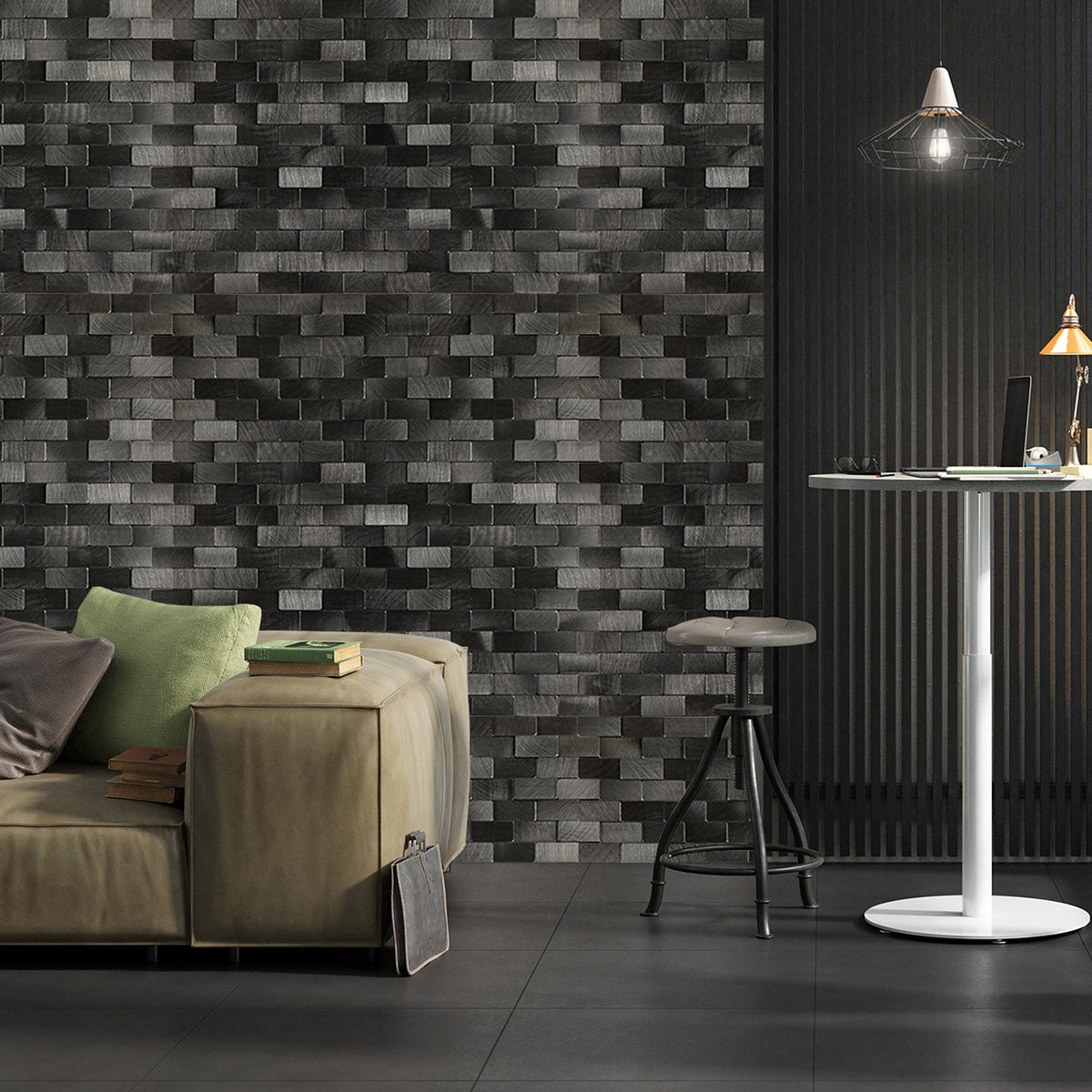 Pack of 4 Urban Alloy Pattern Peel & Stick Aluminum Tile Size:300 x 300 x 4 mm