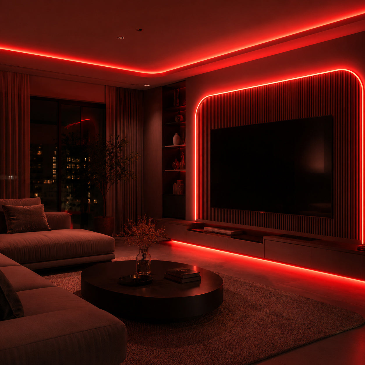 10M FCOB Neon Rope Light Kit, 10W/M, 800Lm/M, Red with 1 power cord, 5 Holders and 2 end caps
