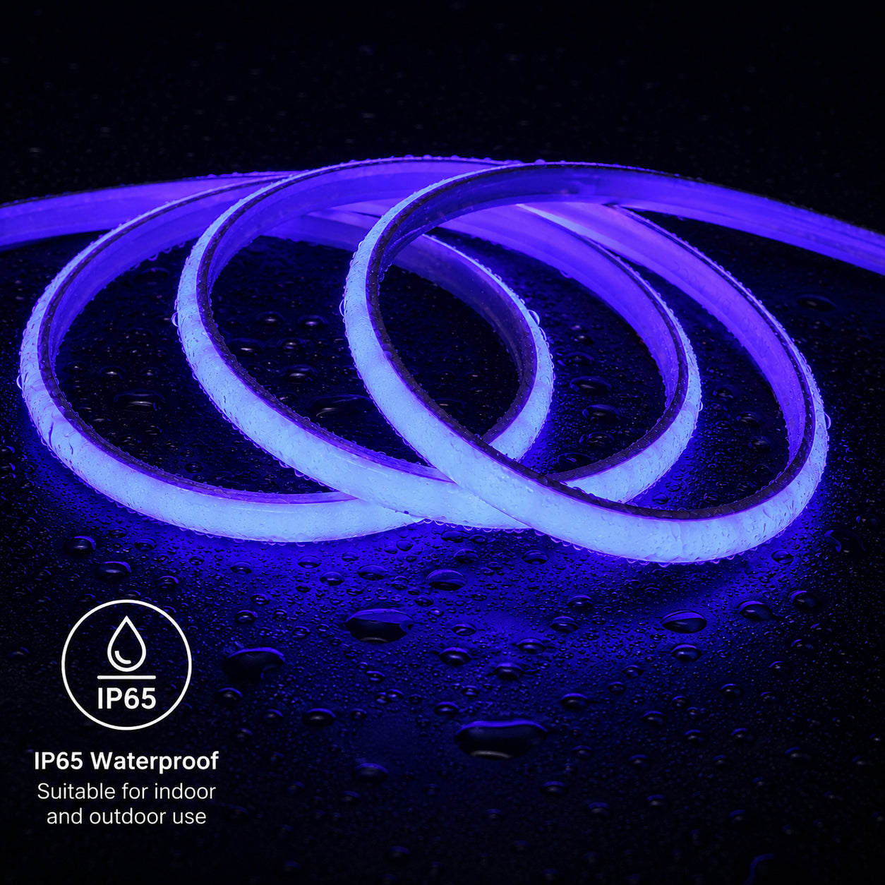 10M FCOB Neon Rope Light Kit, 10W/M, 800Lm/M, Blue with 1 power cord, 5 Holders and 2 end caps