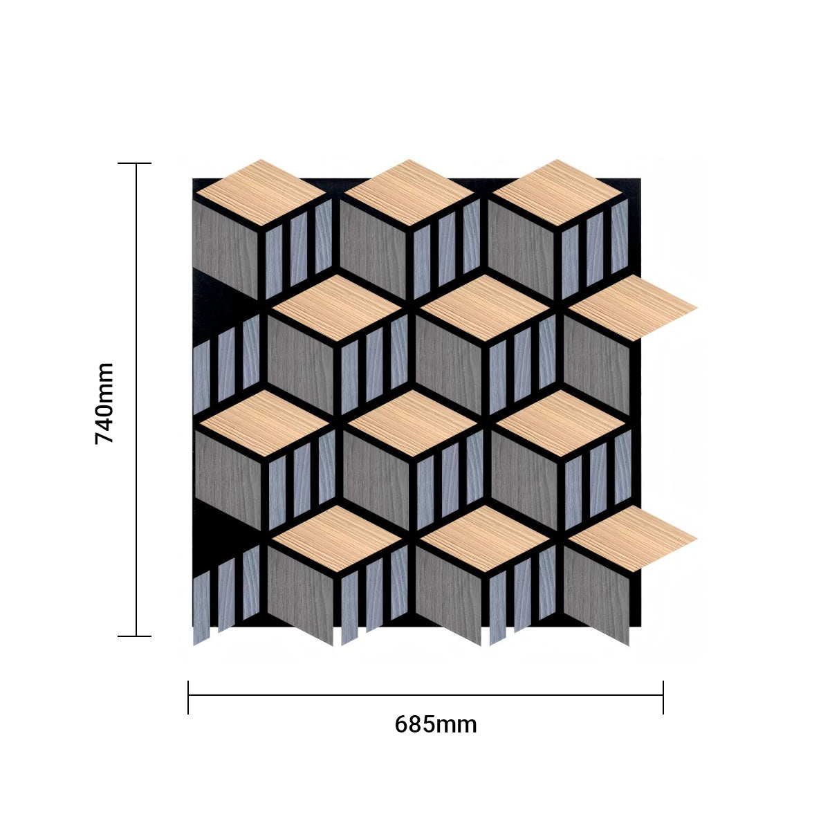 HexaCube Acoustic Wall Panel - PET + MDF | 685 x 740 x 17 mm | Soundproofing with Modern 3D Design - Pack of 4