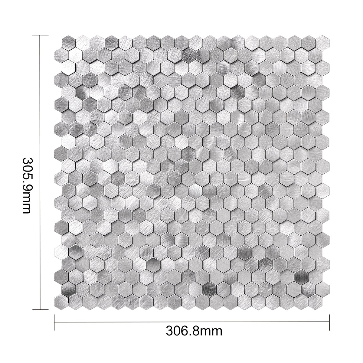 Pack of 4, HexaGloss Aluminum Peel & Stick Tile Size:305.9 x 306.8 x 4 mm