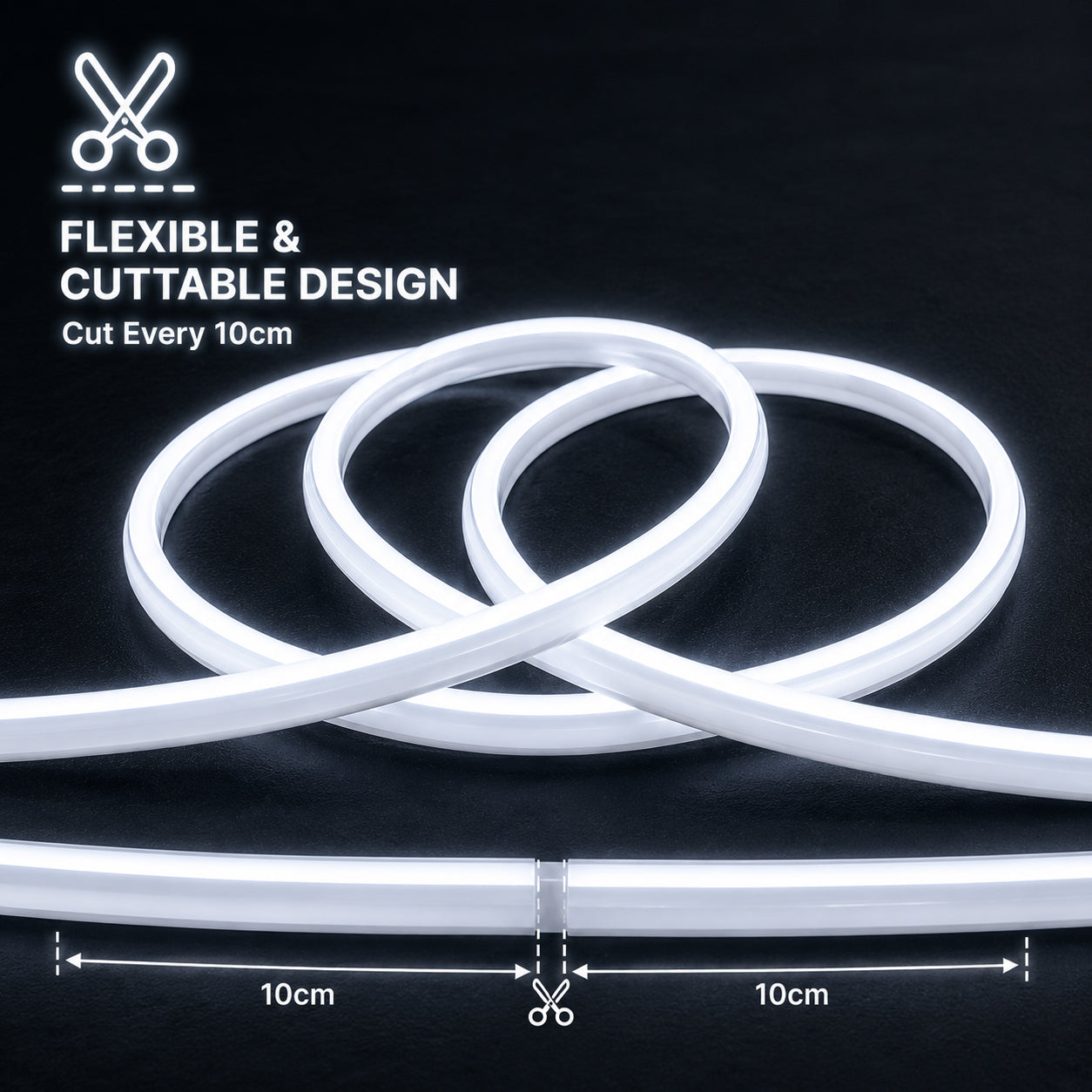 50M FCOB Neon Rope Light Kit, 10W/M, 800Lm/M, 6500K with 1 power cord, 25 Holders and 10 end caps