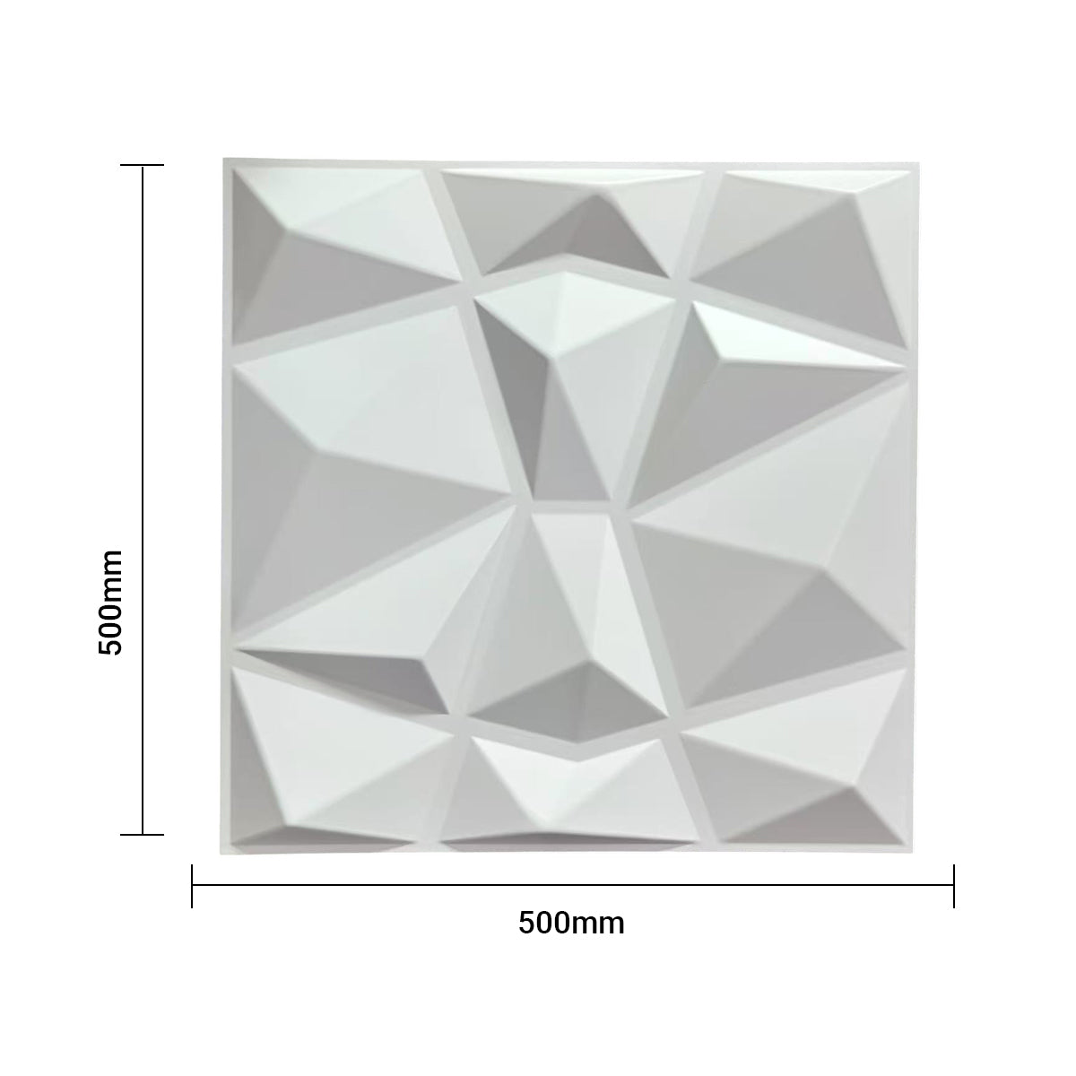 Pack of 4, 3D PVC Wall Panel – Faceted Diamond Design | White | 500 x 500 mm | Waterproof & Lightweight