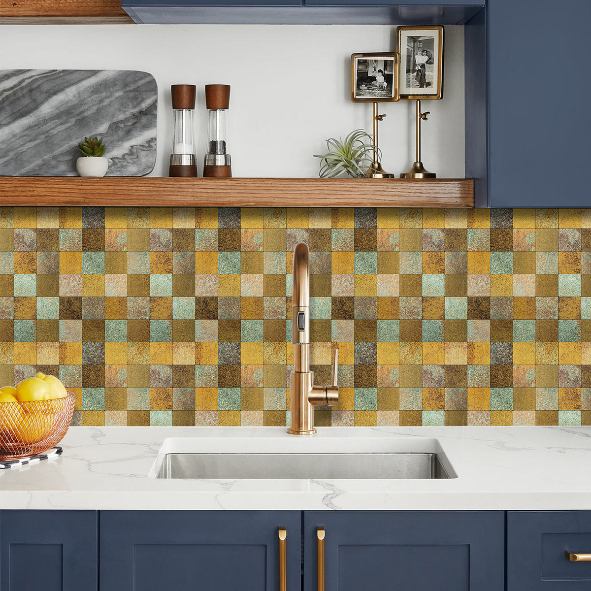 Pack of 4 Square Multi-Shade Bronze Peel & Stick Aluminum Mosaic Tile Size: 305 × 305 × 3.5 mm