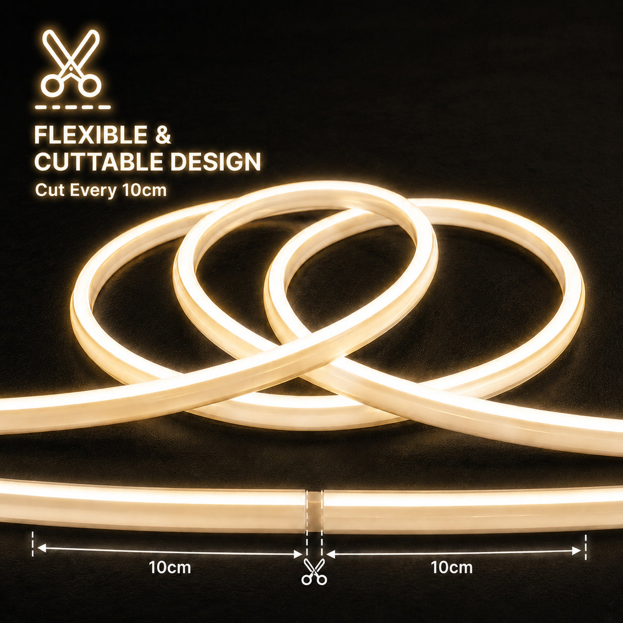 50M FCOB Neon Rope Light Kit, 10W/M, 800Lm/M, 4000K with 1 power cord, 25 Holders and 10 end caps