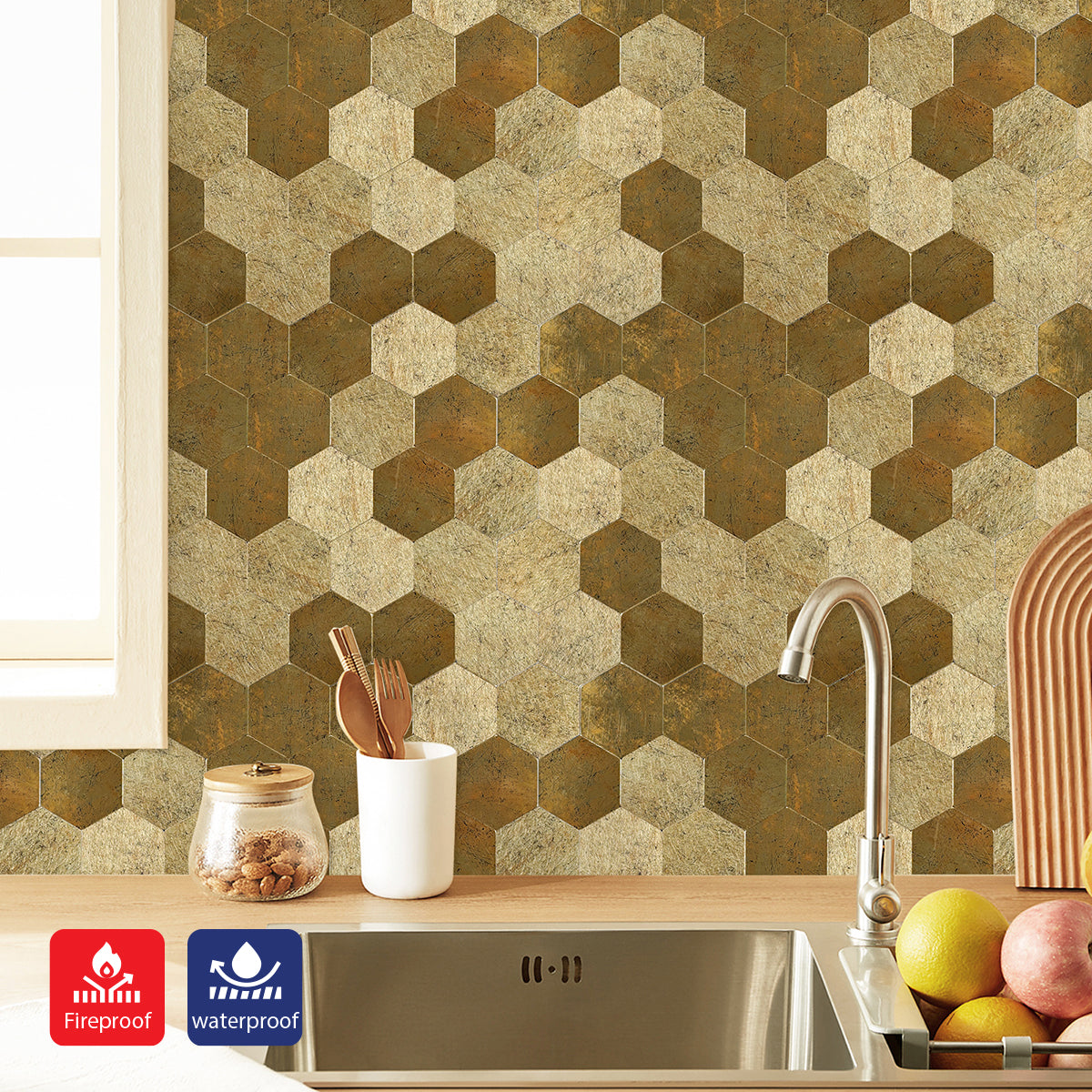 Pack of 4, Large Luxe Gold HexaStyle Aluminum Peel & Stick Tile Size: 290 x 288 x 4 mm