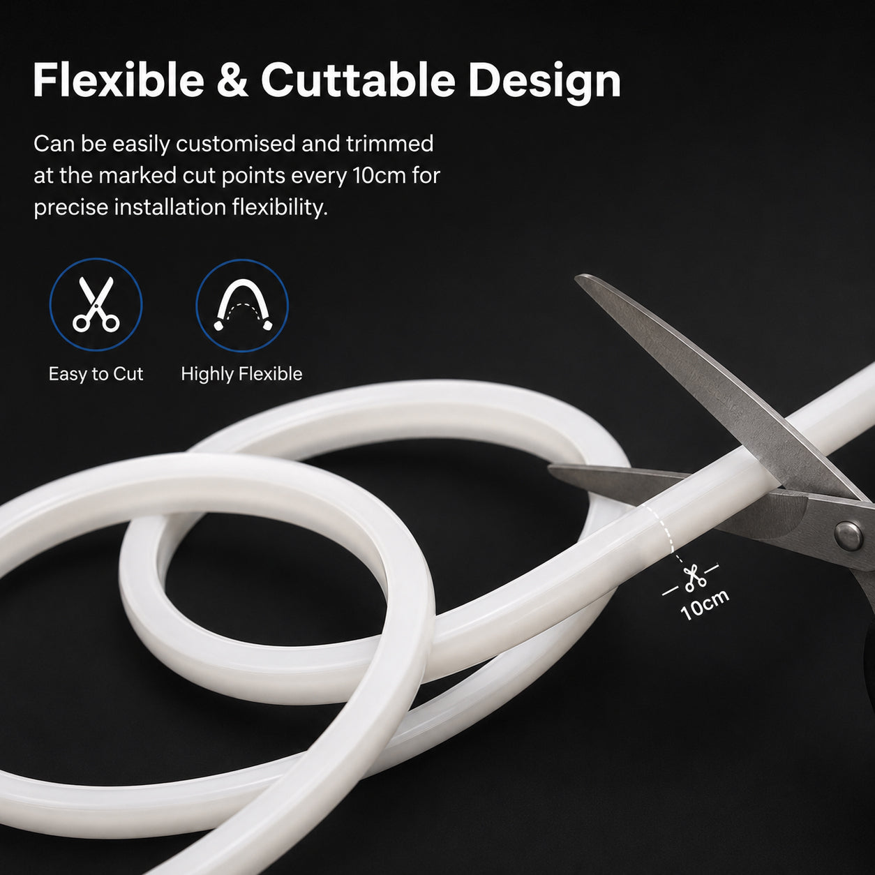 10M FCOB Neon Rope Light Kit, 10W/M, 800Lm/M, 3000K with 1 power cord, 5 Holders and 2 end caps