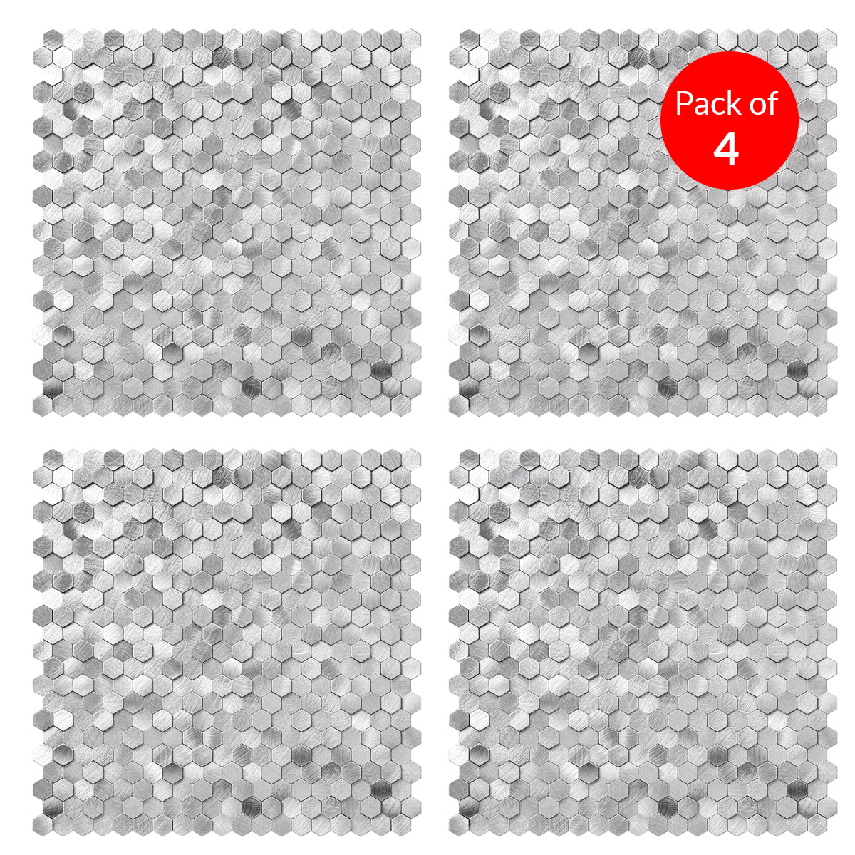 Pack of 4, HexaGloss Aluminum Peel & Stick Tile Size:305.9 x 306.8 x 4 mm